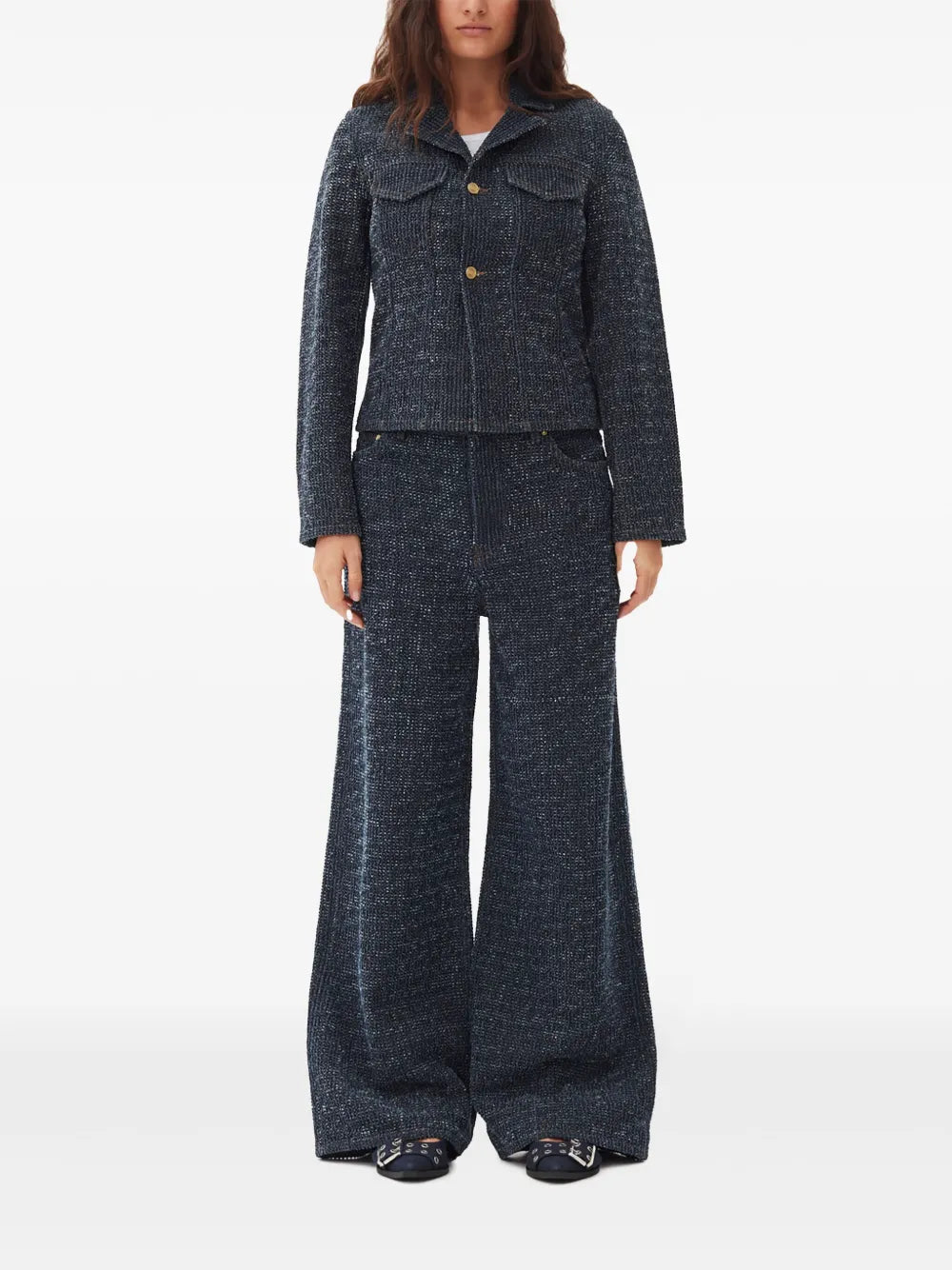 Fluffy Denim Fitted Blazer