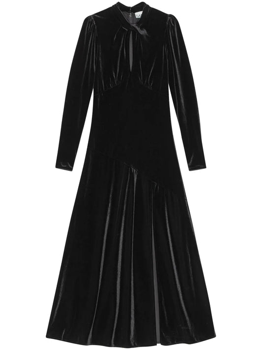 Keyhole-Neck Velvet Maxi Dress