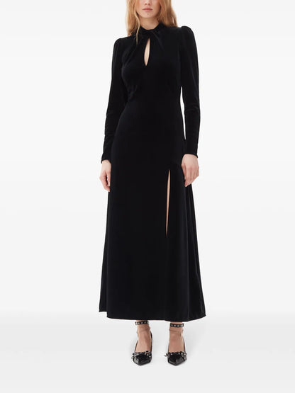 Keyhole-Neck Velvet Maxi Dress