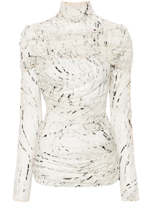 Abstract-Print Ruched Top