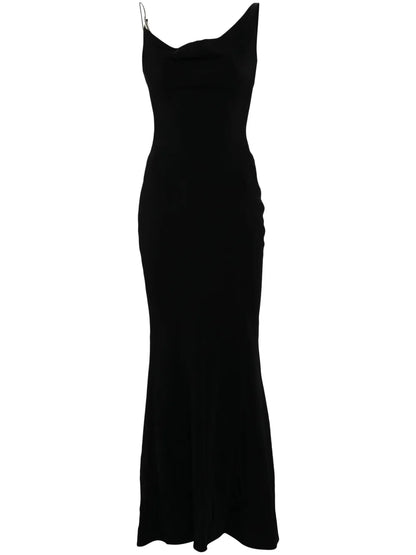 Metallic-Detail Crepe Gown