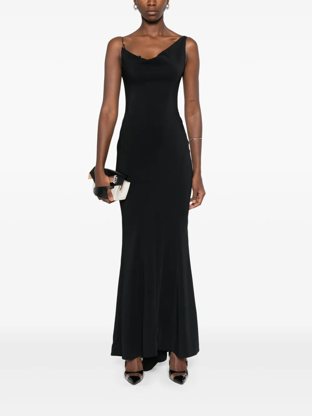 Metallic-Detail Crepe Gown