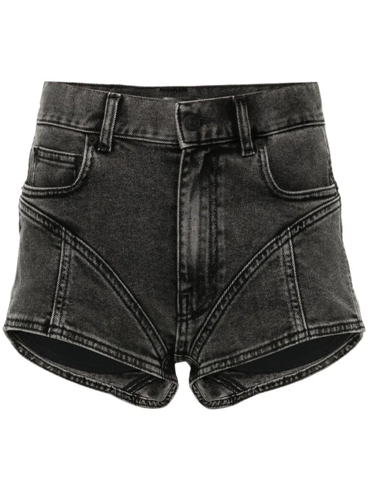 Bi-Material Denim Shorts