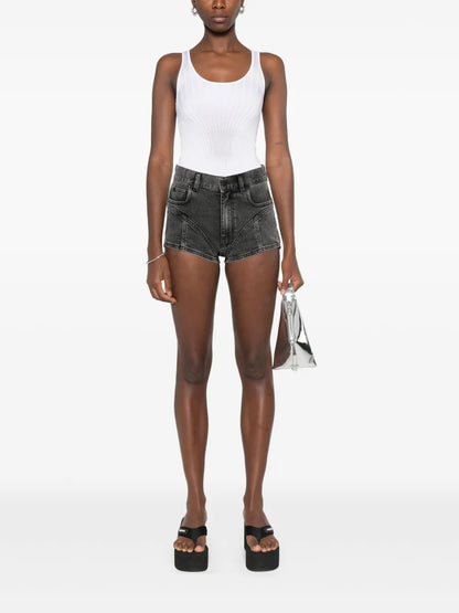 Bi-Material Denim Shorts