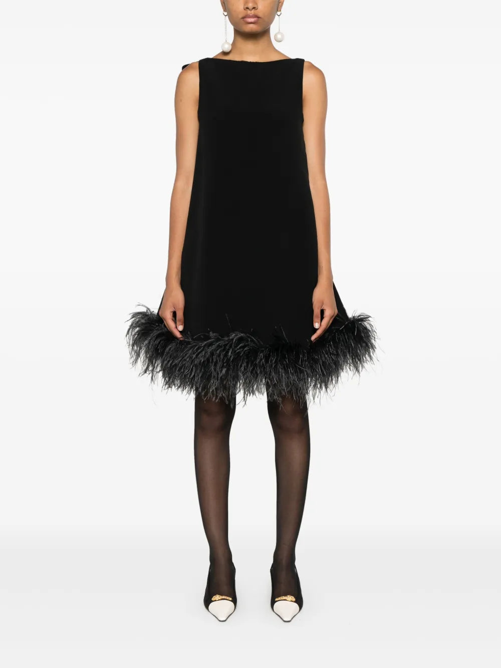 Feather-Trim Midi Dress
