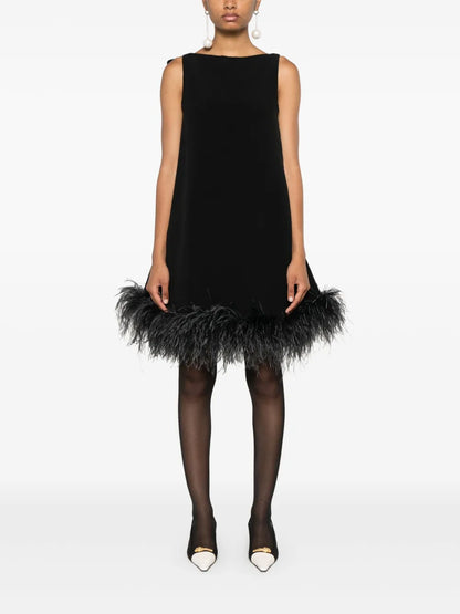 Feather-Trim Midi Dress