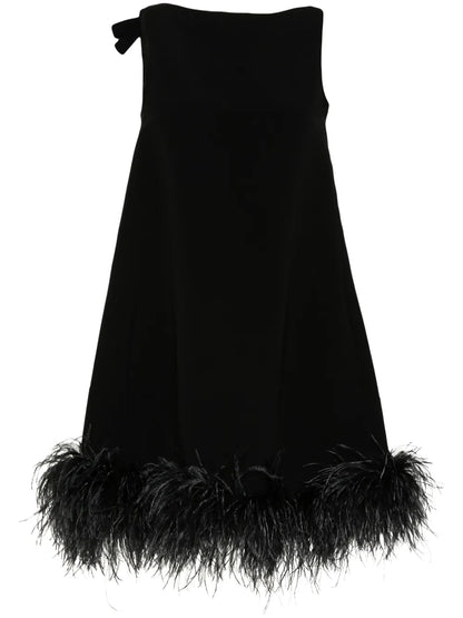 Feather-Trim Midi Dress