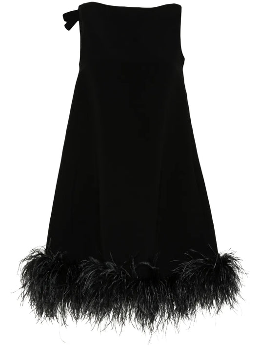 Feather-Trim Midi Dress