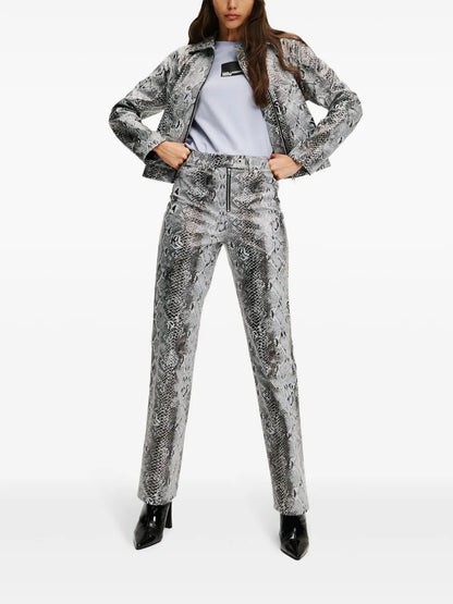 Snake-Print Faux-Leather Trousers