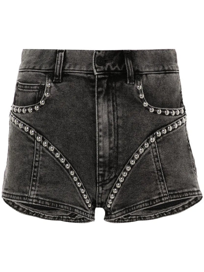 Stud-Detailed Denim Mini Shorts