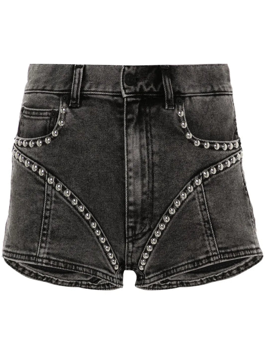 Stud-Detailed Denim Mini Shorts