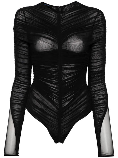 Gathered Semi-Sheer Bodysuit