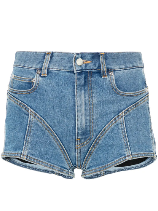 Bi-Material Denim Shorts