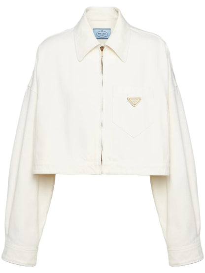 Appliqué-Logo Cropped Denim Jacket