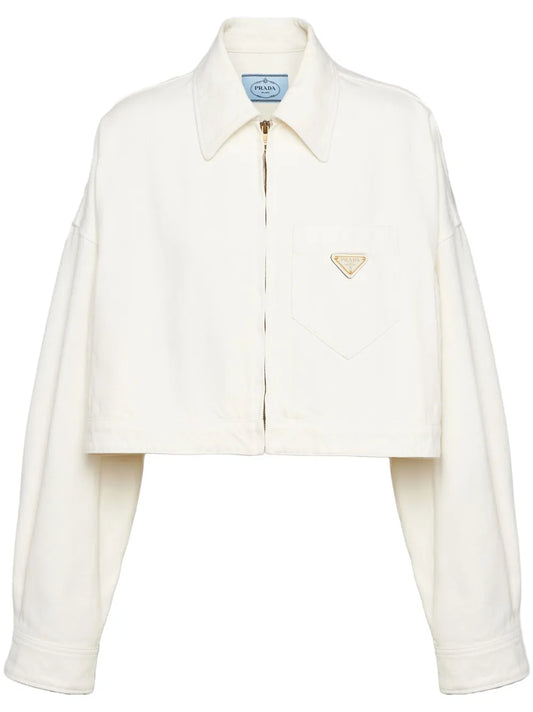Appliqué-Logo Cropped Denim Jacket