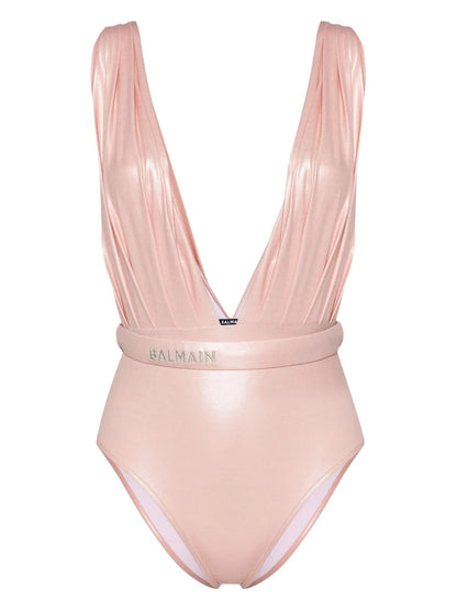 Logo-Embroidered Draped-Detailed Swimsuit