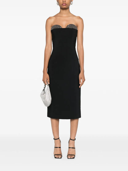 Sequin-Detailed Strapless Midi Dress