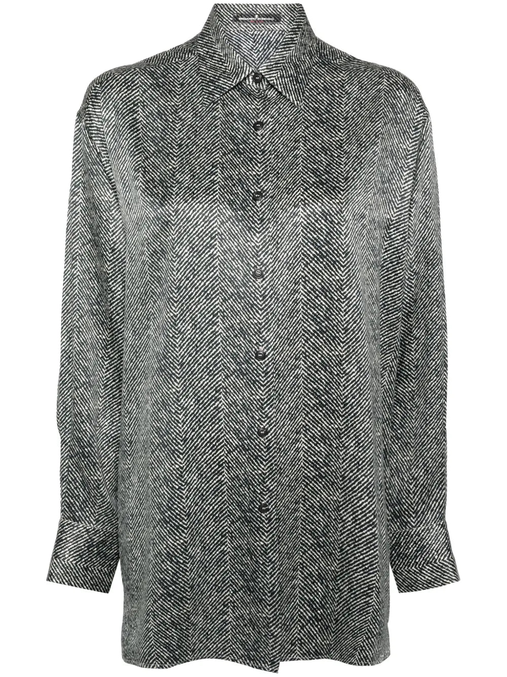 Herringbone-Print Silk Shirt