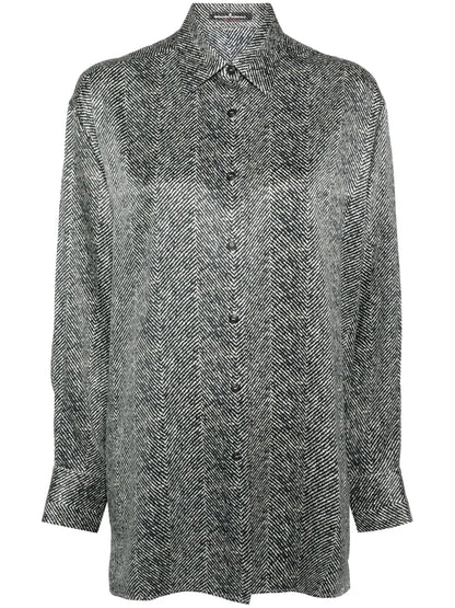 Herringbone-Print Silk Shirt