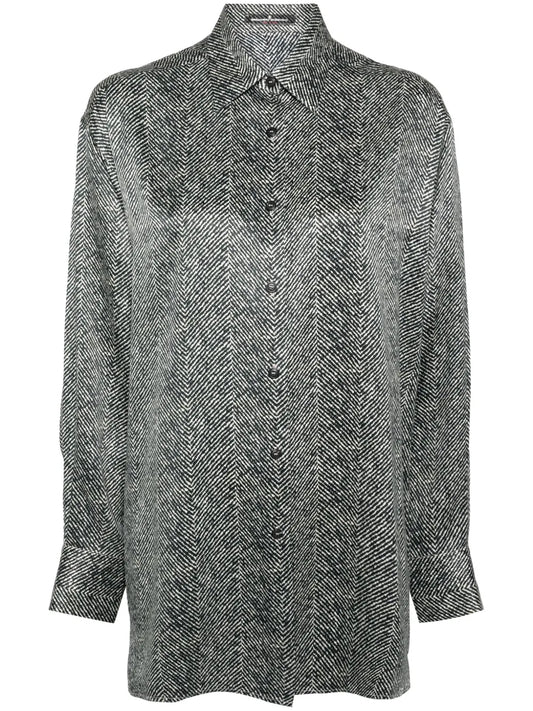 Herringbone-Print Silk Shirt