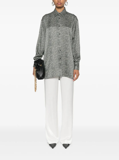 Herringbone-Print Silk Shirt