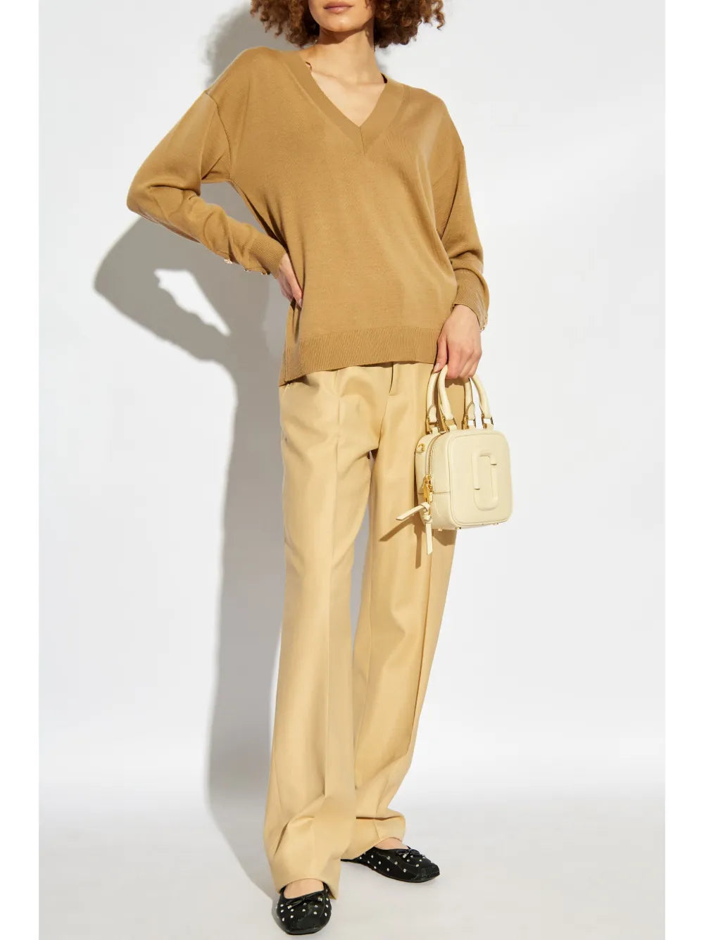 Buttoned Cuffs V-Neck Jumper