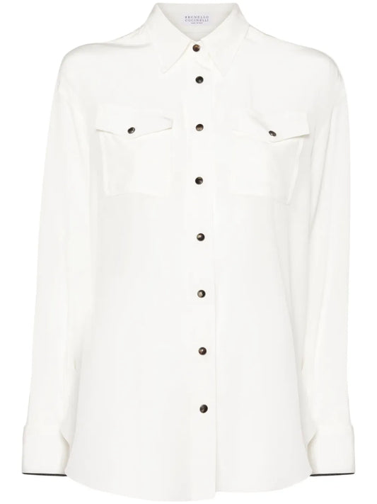 Chest-Pockets Silk Shirt