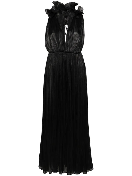 Ruffled-Detail Plissé Gown