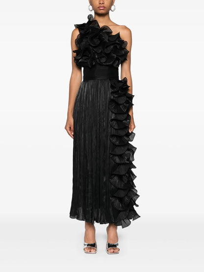 One-Shoulder Plissé Gown