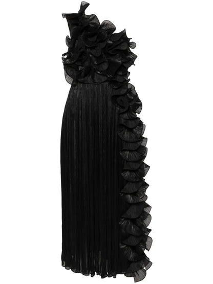 One-Shoulder Plissé Gown