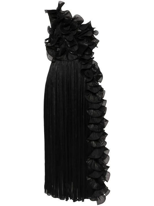 One-Shoulder Plissé Gown