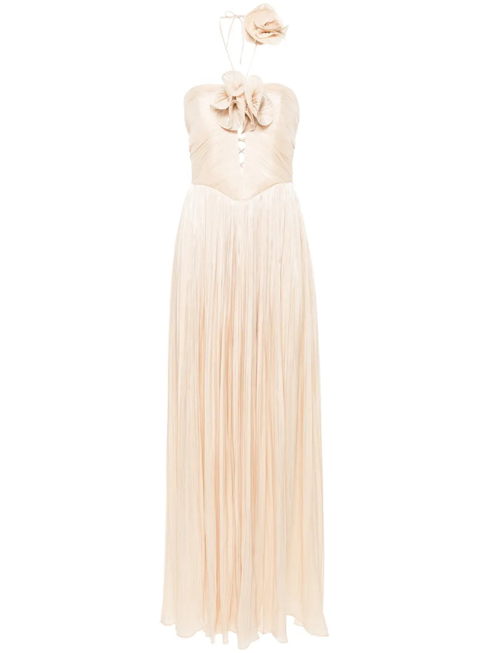 Floral-Appliqué Halterneck Gown