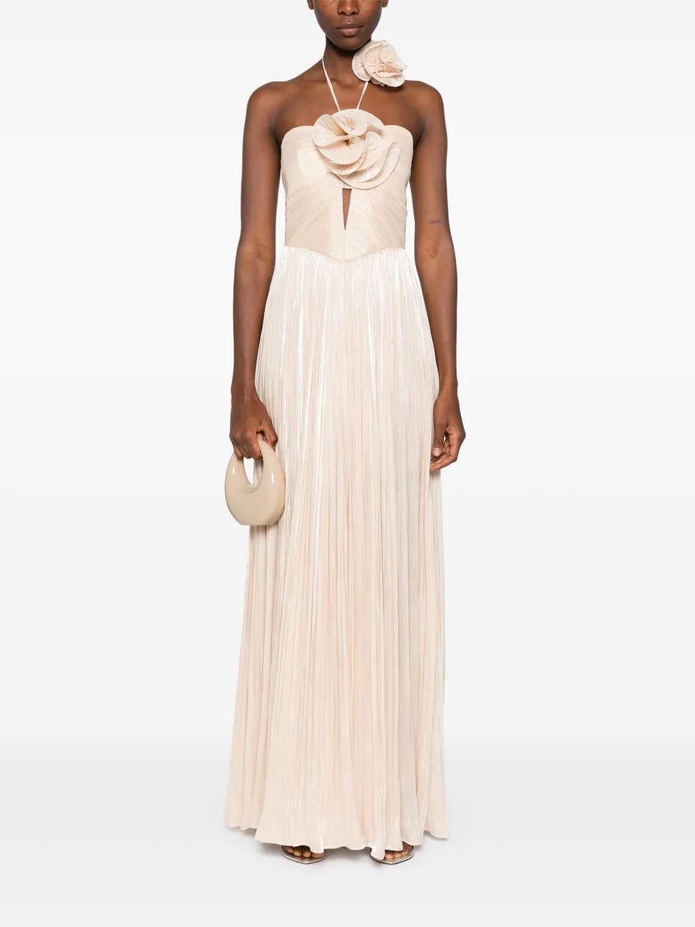 Floral-Appliqué Halterneck Gown