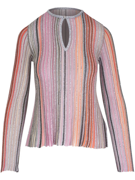 Sequin-Embellished Ribbed Jumper