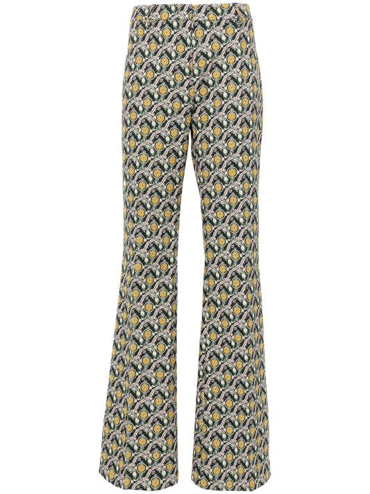 Patterned-Jacquard Flared Trousers