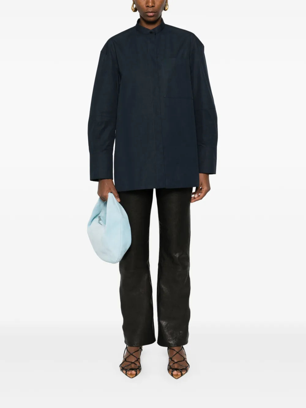 Band-Collar Cotton Shirt
