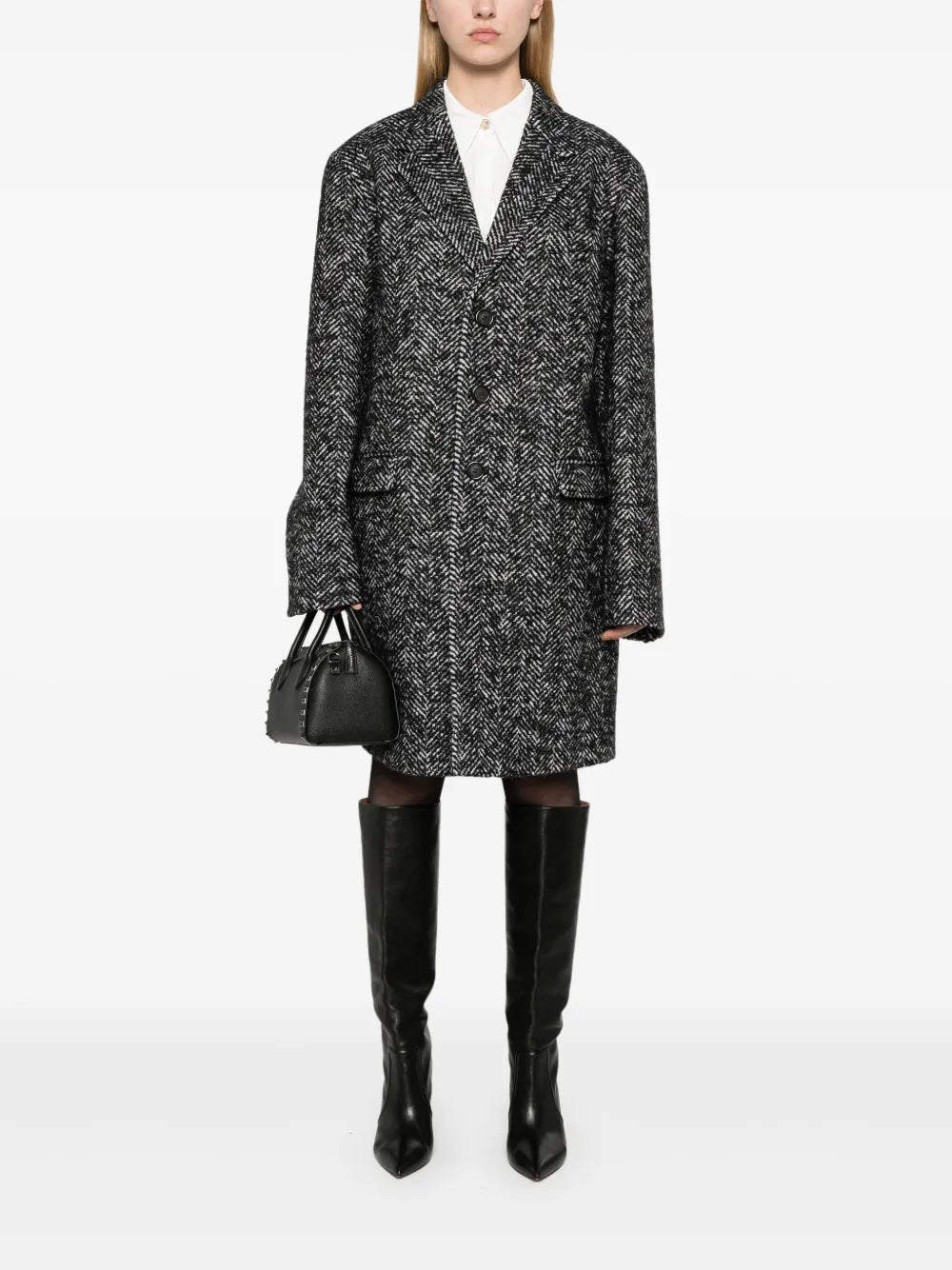 Herringbone Wool Blend Coat
