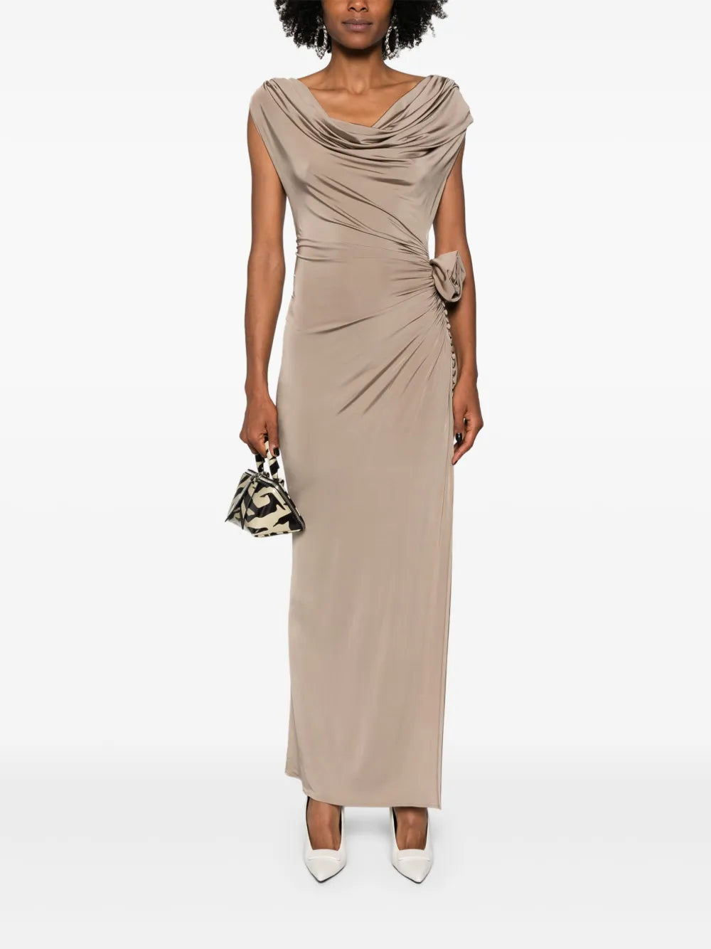 Floral-Appliqué Jersey Midi Dress