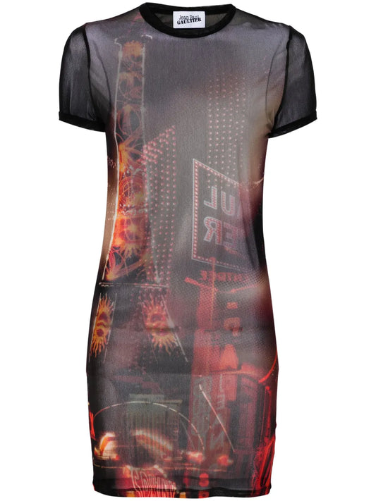 Pigalle-Print Mesh Mini Dress