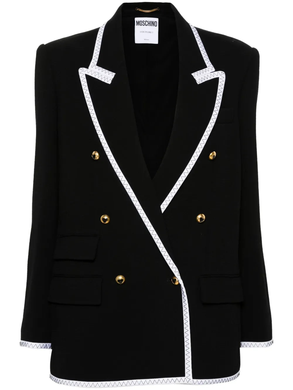 Contrasting-Trim Double-Breasted Blazer