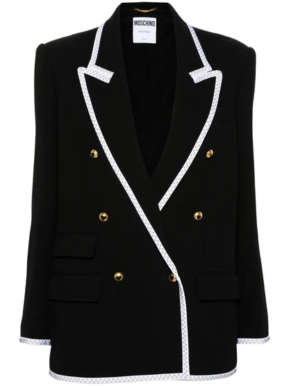 Contrasting-Trim Double-Breasted Blazer