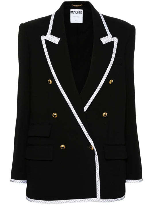 Contrasting-Trim Double-Breasted Blazer