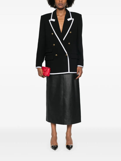 Contrasting-Trim Double-Breasted Blazer
