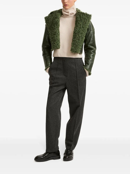 Patent-Merino Cropped Biker Jacket