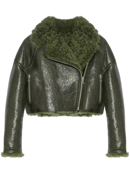 Patent-Merino Cropped Biker Jacket
