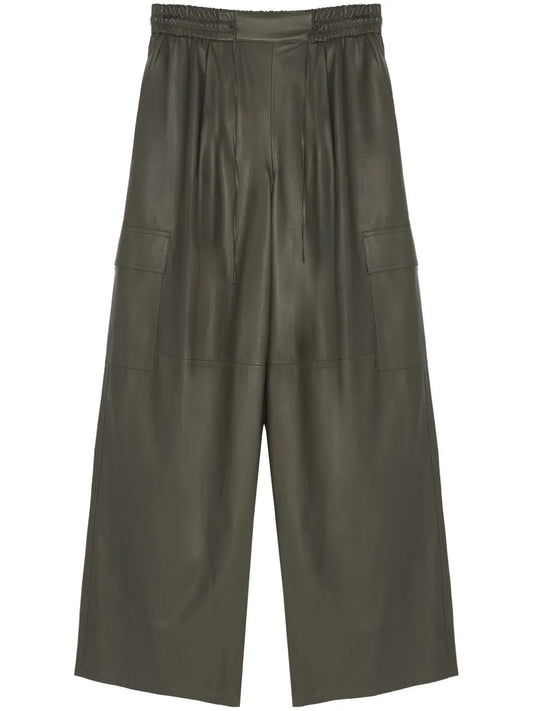 Wide-Leg Leather Cargo Trousers