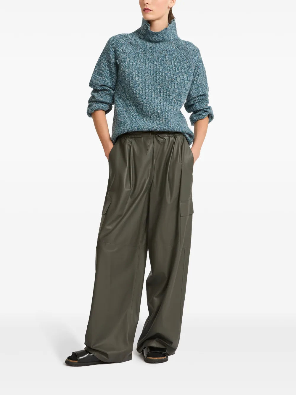 Wide-Leg Leather Cargo Trousers