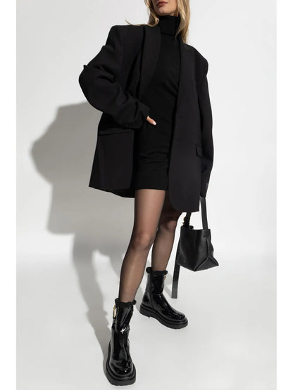 High-Neck Wool Dress