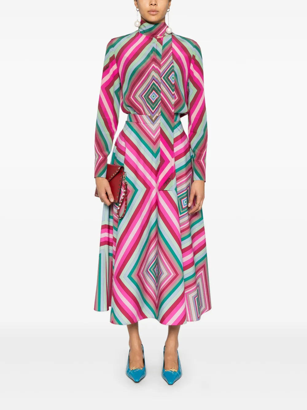 Geometric Poplin Midi Skirt