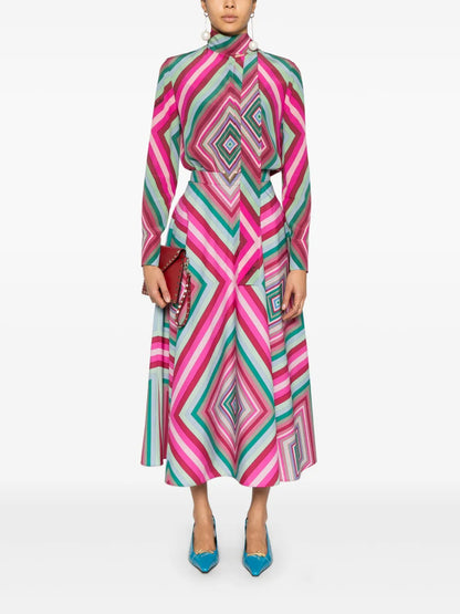 Geometric Poplin Midi Skirt
